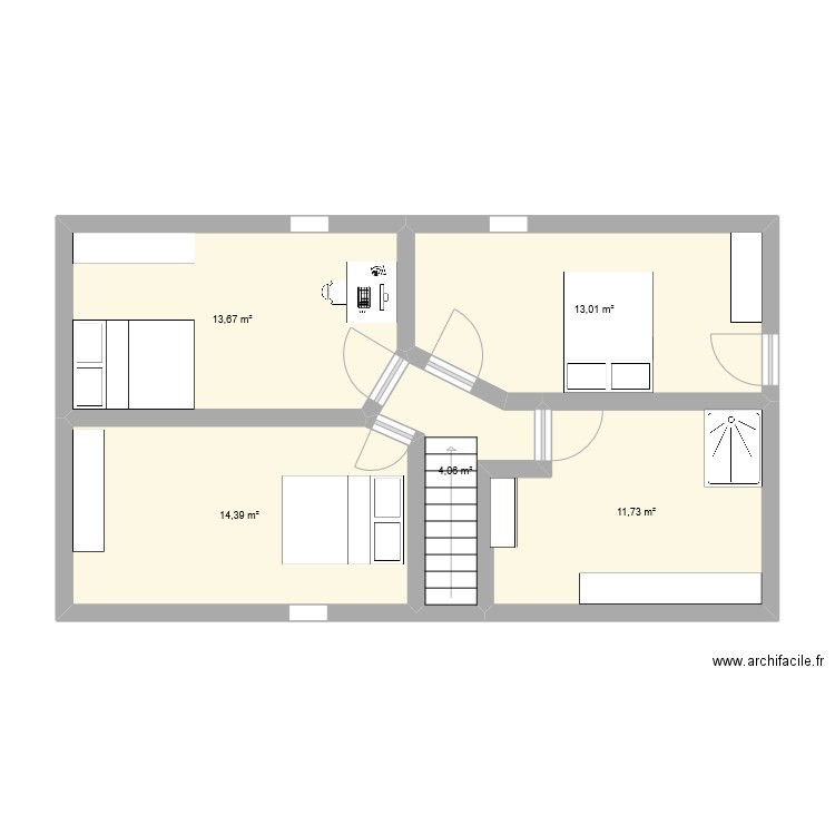 étage . Plan de 5 pièces et 57 m2