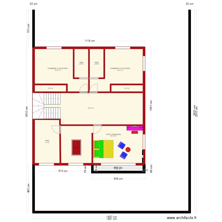 ETAGE. Plan de 11 pièces et 126 m2