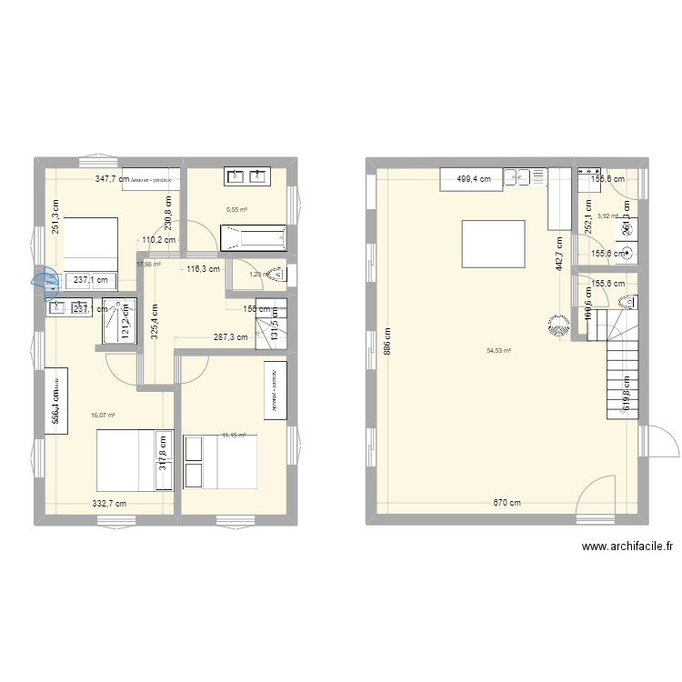 r+1. Plan de 7 pièces et 110 m2