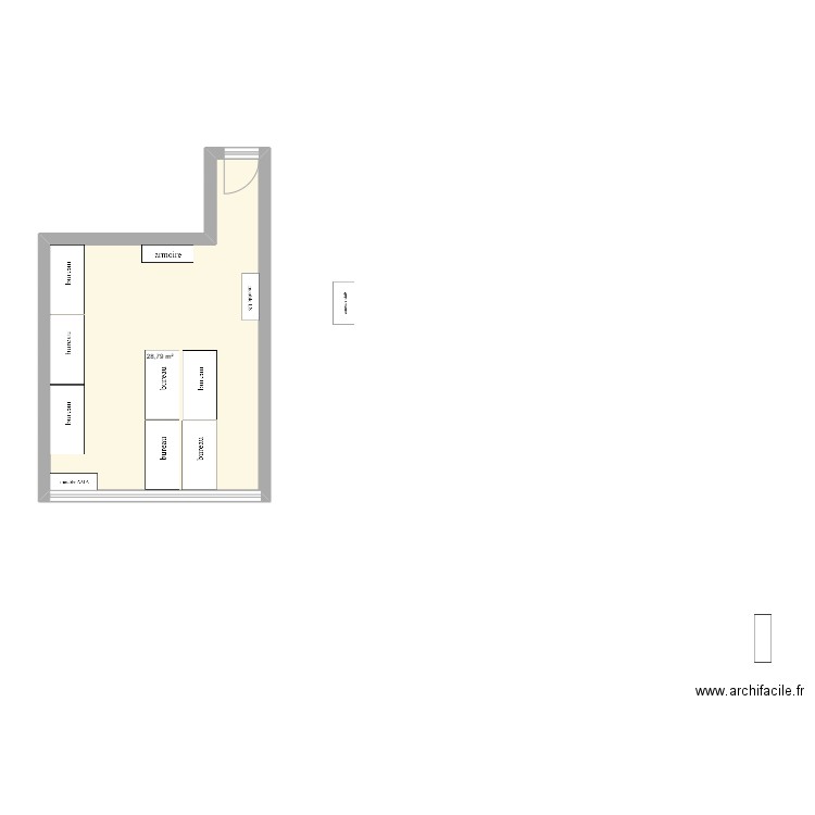 bureau QC - proposition 3. Plan de 1 pièce et 29 m2