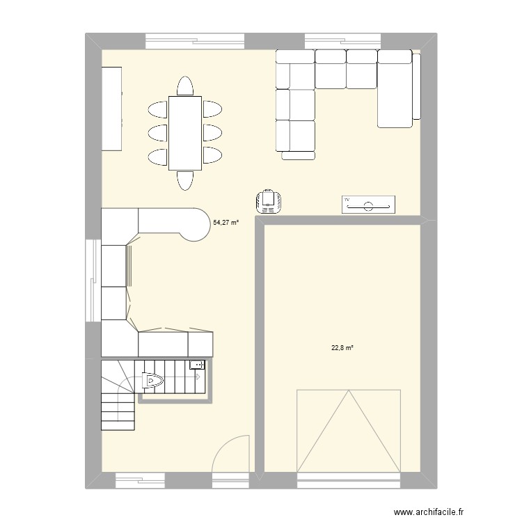 maison mitoyenne Paimpont. Plan de 2 pièces et 77 m2