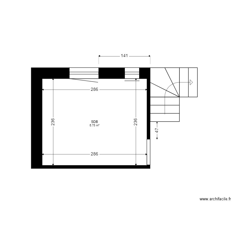 SDB R+1 OUALID. Plan de 1 pièce et 7 m2