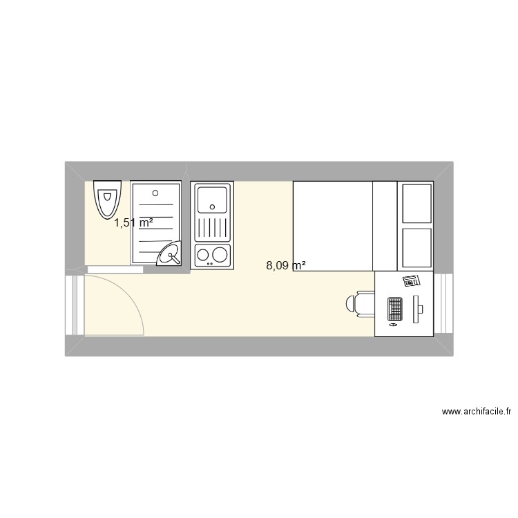 Martyr. Plan de 2 pièces et 10 m2