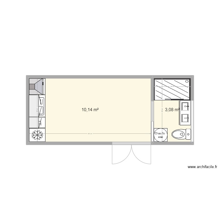 tiny house projet PaulMATHURIN. Plan de 2 pièces et 13 m2