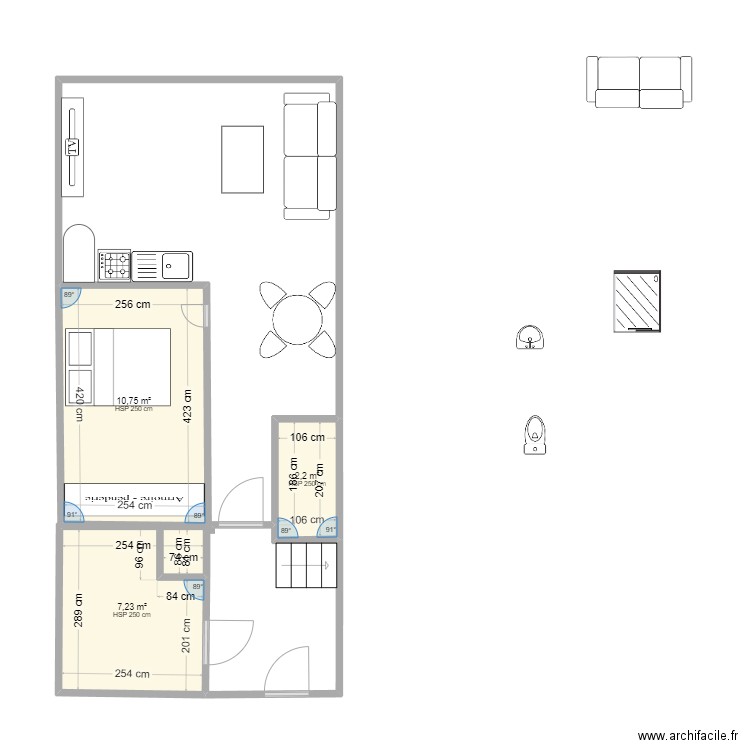 Plan_SS. Plan de 3 pièces et 20 m2