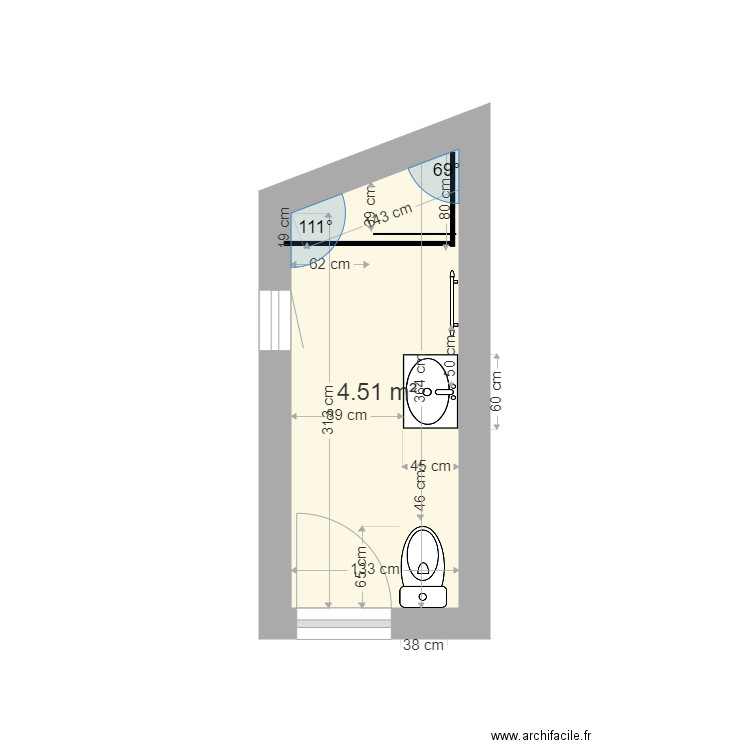 SDB AUBERT 2. Plan de 1 pièce et 5 m2