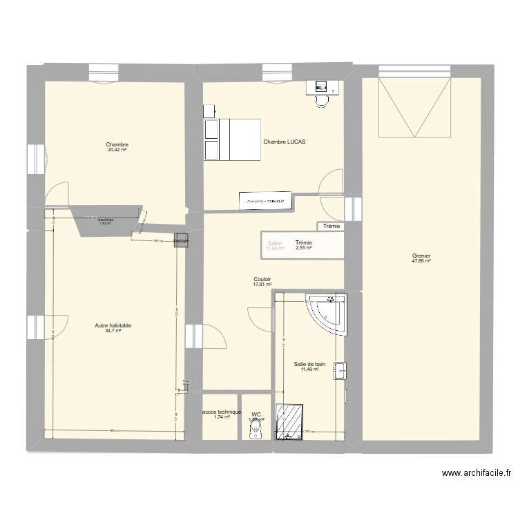 projet chambre LUCAS. Plan de 24 pièces et 321 m2