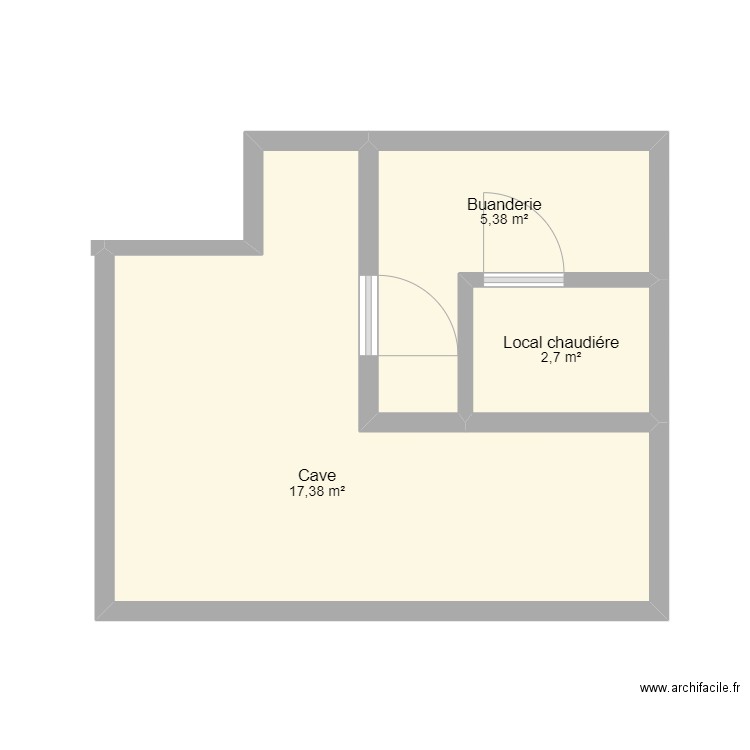 Cave. Plan de 3 pièces et 25 m2