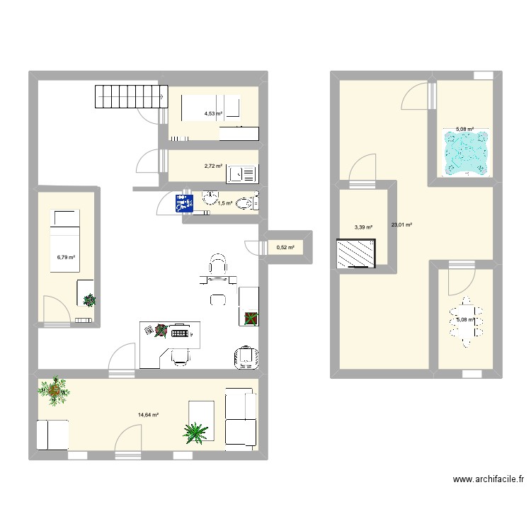 local esthétique. Plan de 10 pièces et 67 m2