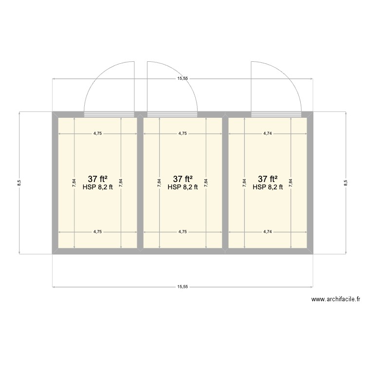 Core ASU 3 Chams. Plan de 3 pièces et 10 m2