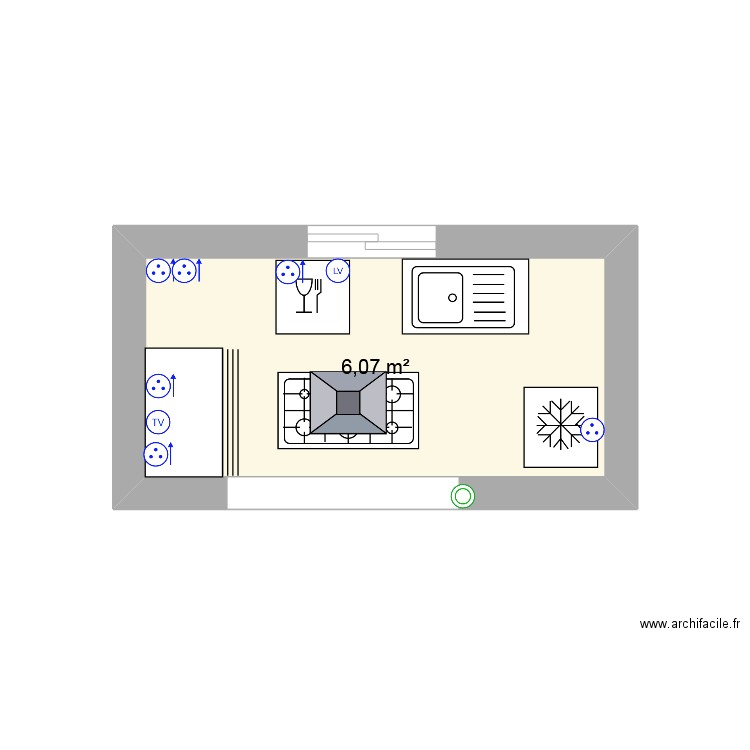 cuisine. Plan de 1 pièce et 6 m2