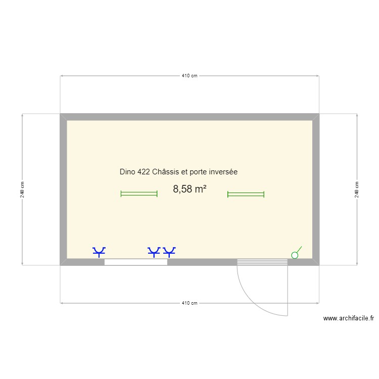 422 Dino inversée. Plan de 1 pièce et 9 m2