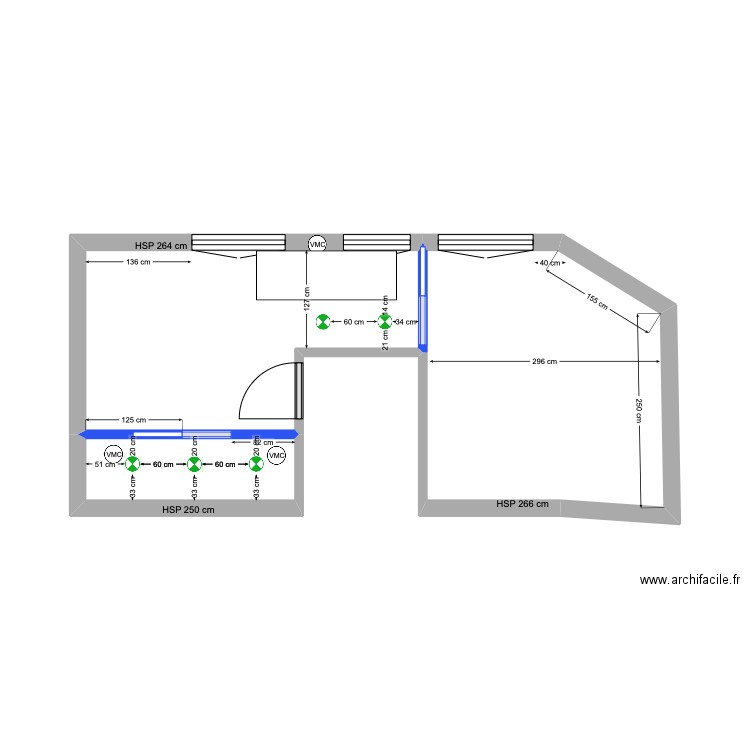 BAT B FAUX PLAFOND. Plan de 3 pièces et 20 m2