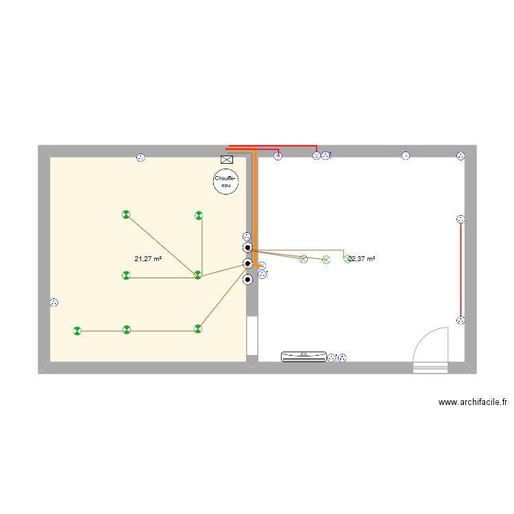 kinot. Plan de 2 pièces et 44 m2