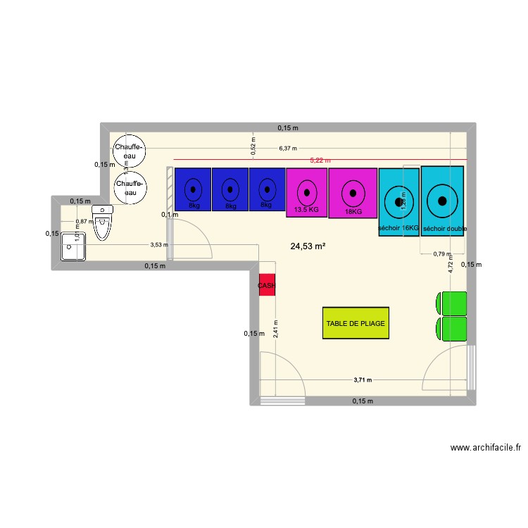 laverie Suisse. Plan de 1 pièce et 25 m2