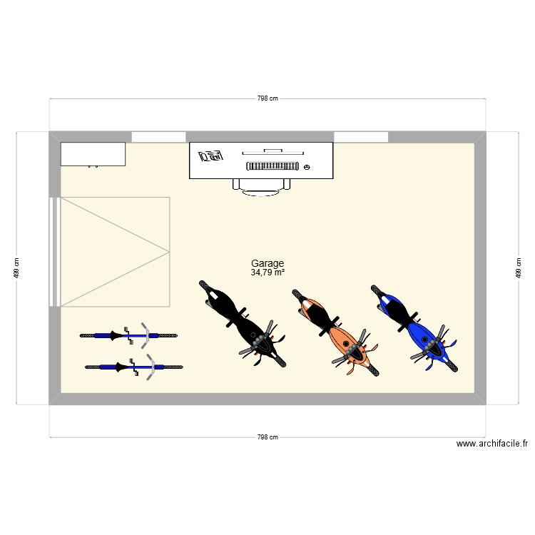 garage. Plan de 1 pièce et 35 m2