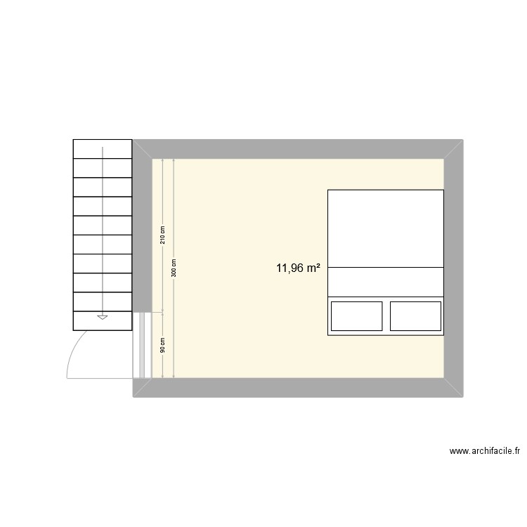 Chambre. Plan de 1 pièce et 12 m2