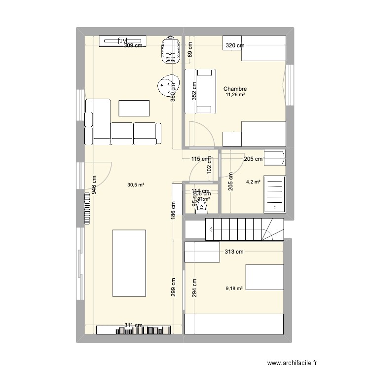 Maison 2. Plan de 5 pièces et 56 m2