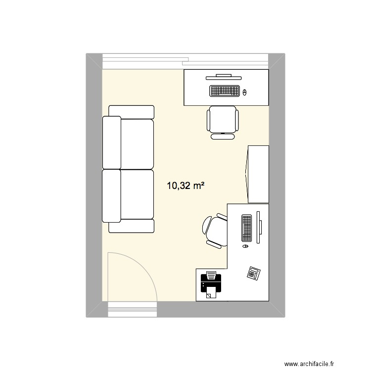 chambre bureau. Plan de 1 pièce et 10 m2