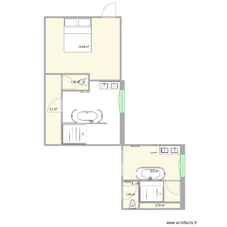 Salles de bain. Plan de 6 pièces et 31 m2