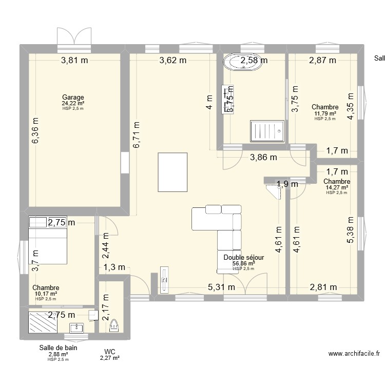 orthevielle. Plan de 8 pièces et 132 m2