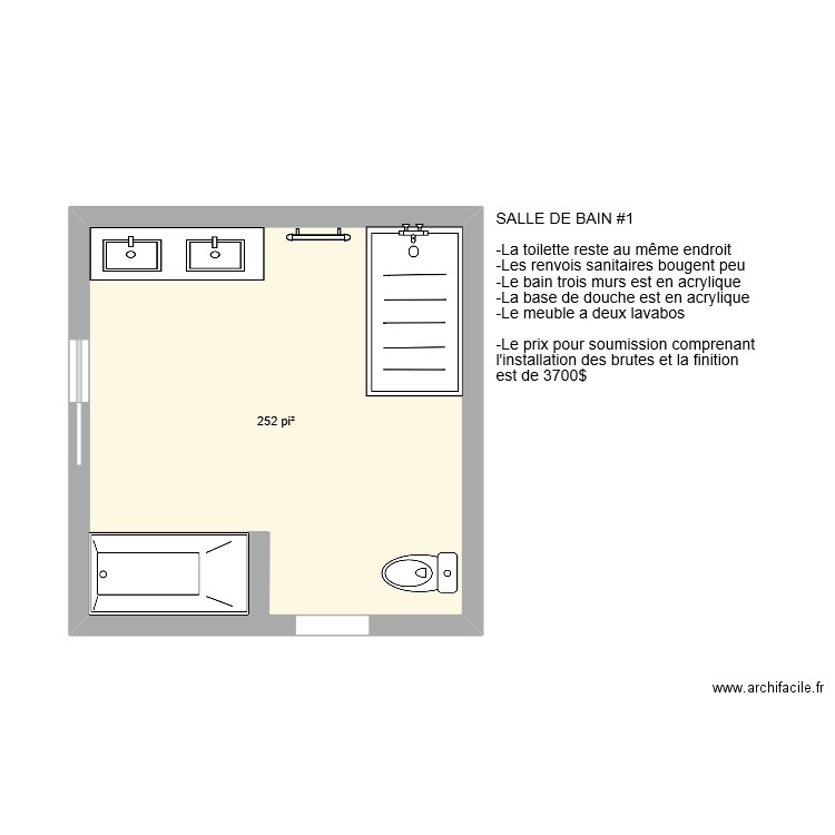 salle de bain #1. Plan de 1 pièce et 23 m2