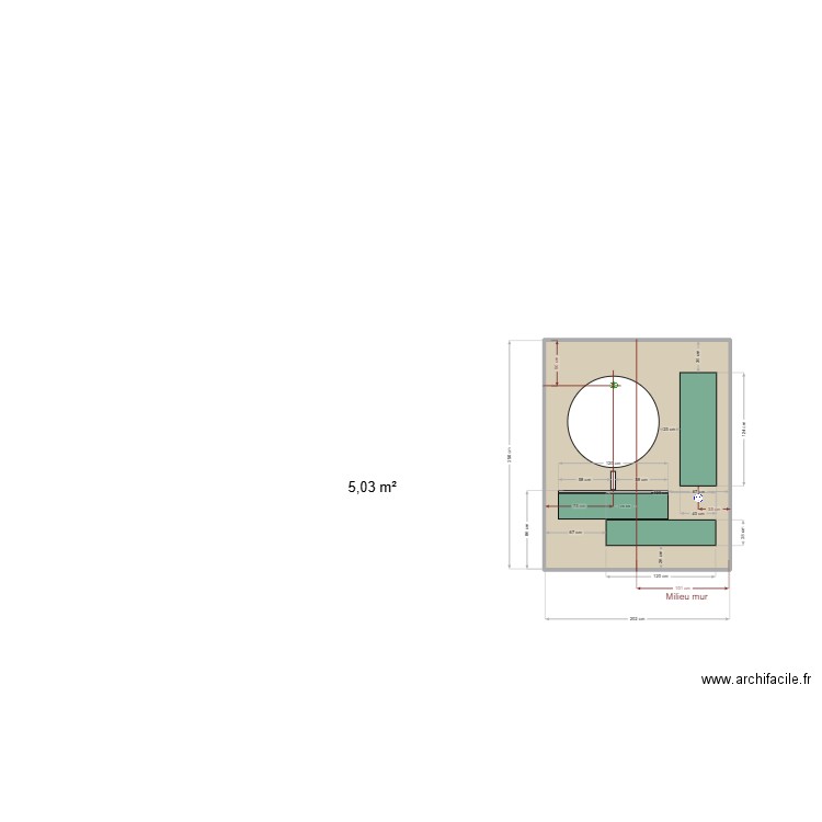 Plan meubles salle de bain Mobalpa. Plan de 1 pièce et 5 m2