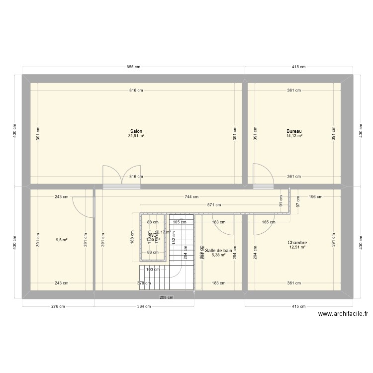 RDC cote reelle. Plan de 7 pièces et 91 m2