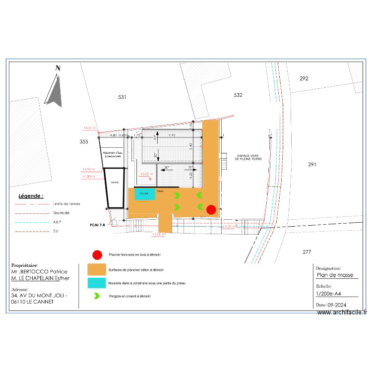 PCMI-2 BASE A DETRUIRE. Plan de 6 pièces et 206 m2