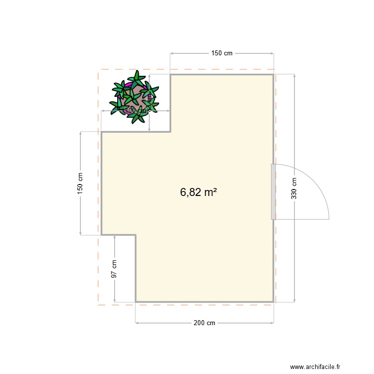 cage. Plan de 1 pièce et 7 m2