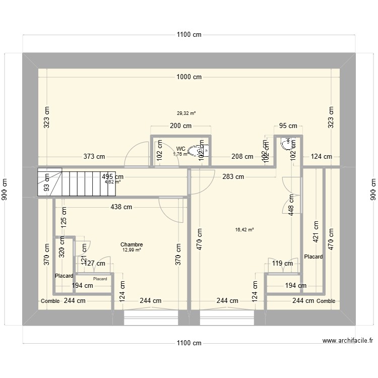 etage. Plan de 10 pièces et 77 m2