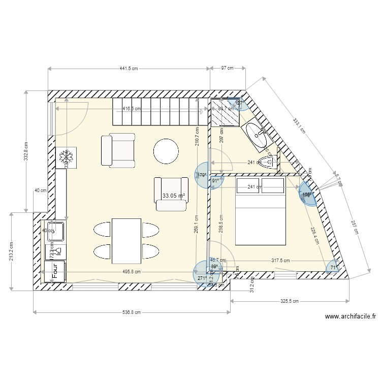 le mazer. Plan de 1 pièce et 33 m2