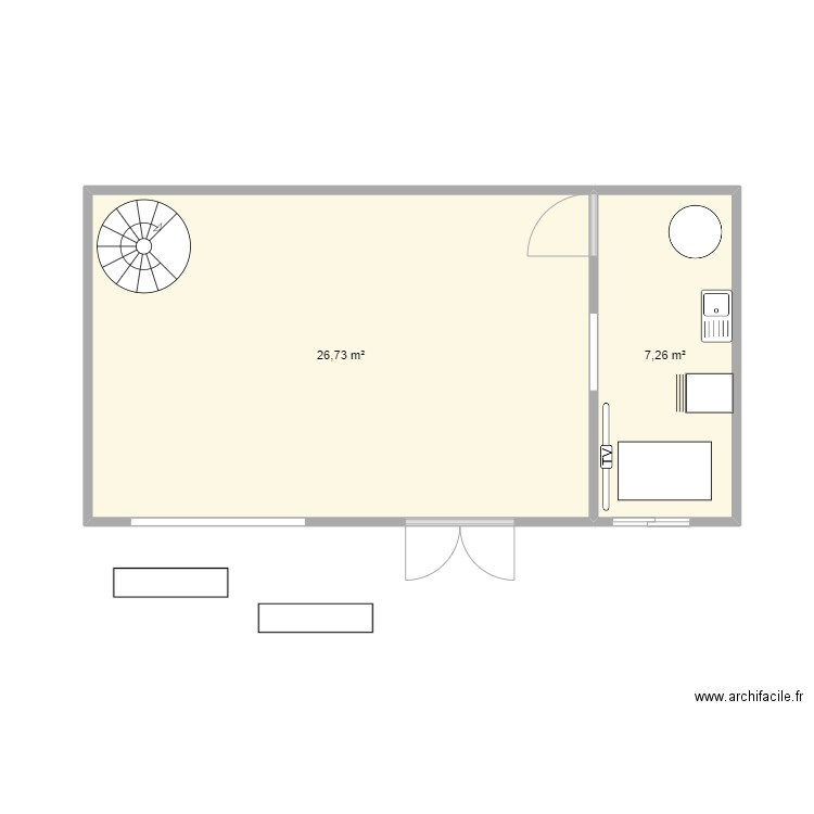 Plan du magasin. Plan de 2 pièces et 34 m2