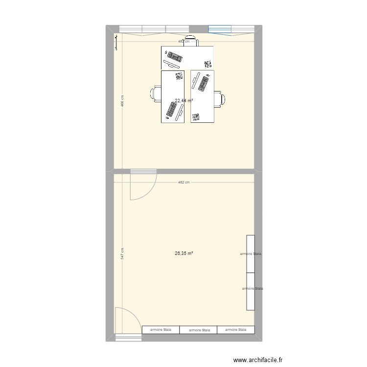 Salle_102. Plan de 2 pièces et 49 m2