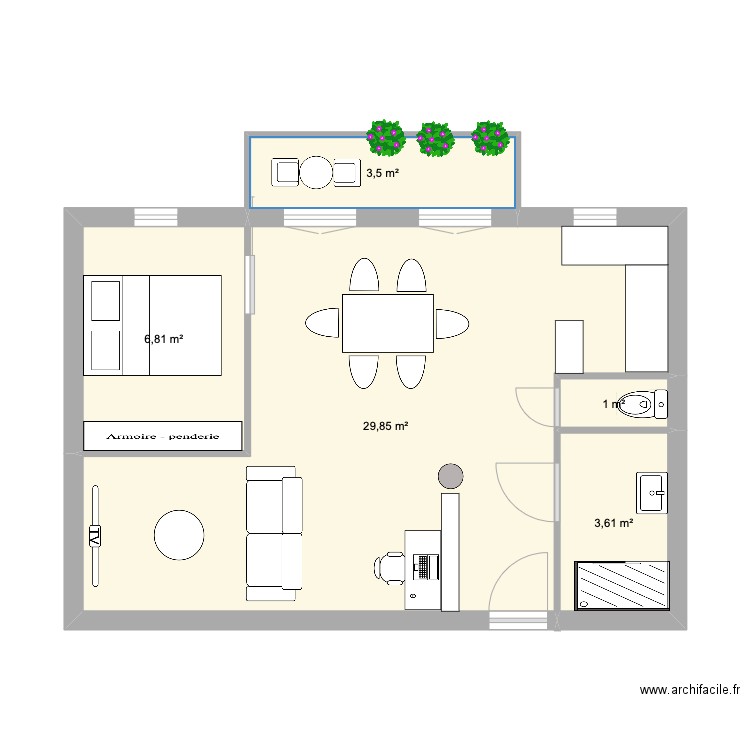 montau 1. Plan de 5 pièces et 45 m2