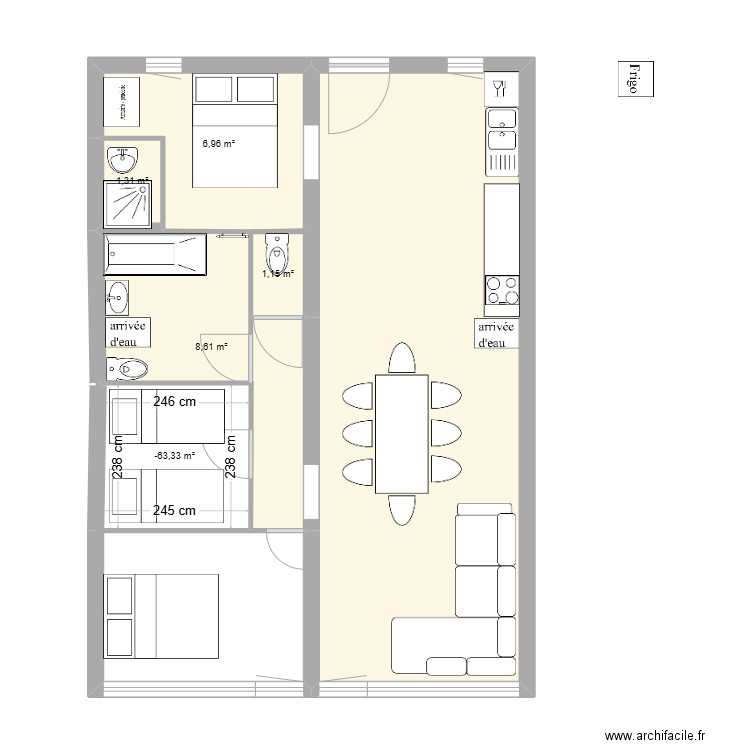 plan la joue 2 ouverture. Plan de 5 pièces et 24 m2