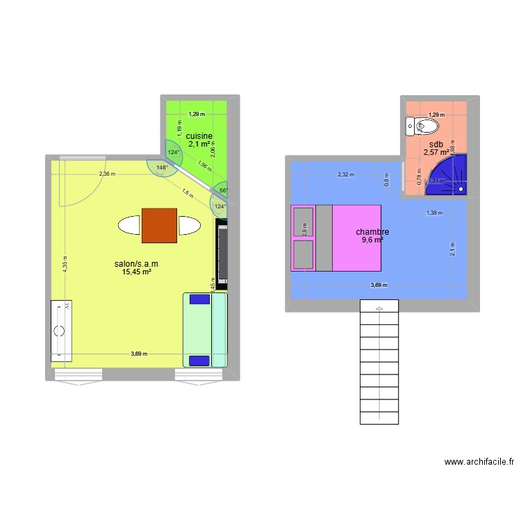 appartement 1. Plan de 4 pièces et 30 m2