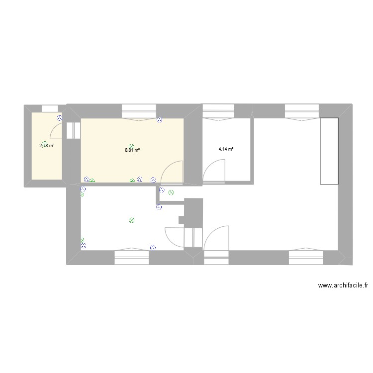 COLLEVILLE2. Plan de 3 pièces et 16 m2