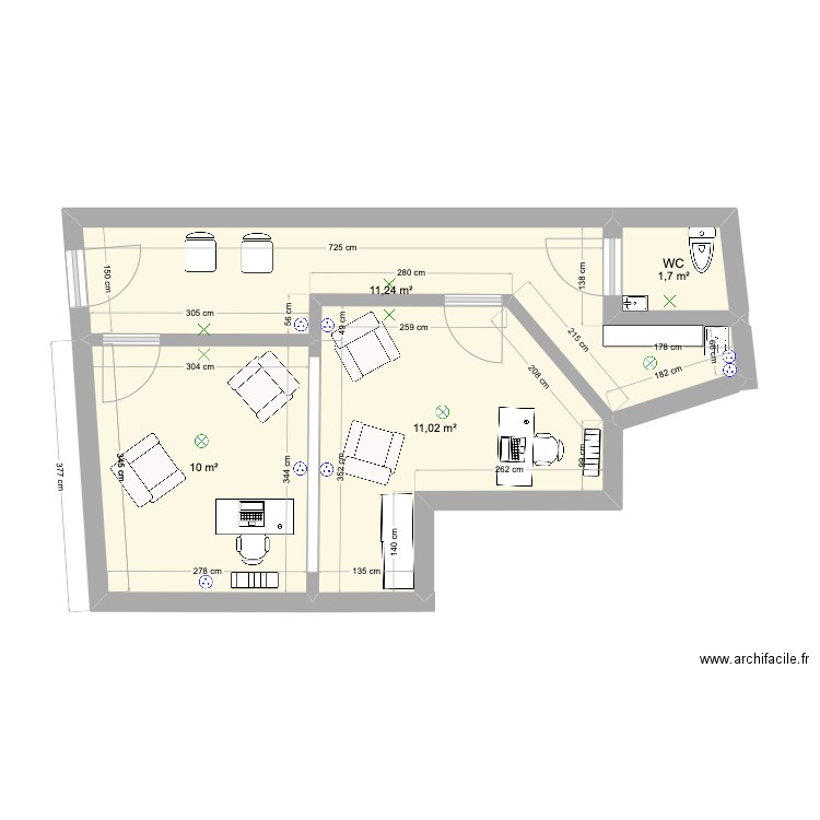 local pro 2 bureaux. Plan de 4 pièces et 34 m2