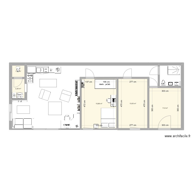 BOX. Plan de 5 pièces et 44 m2