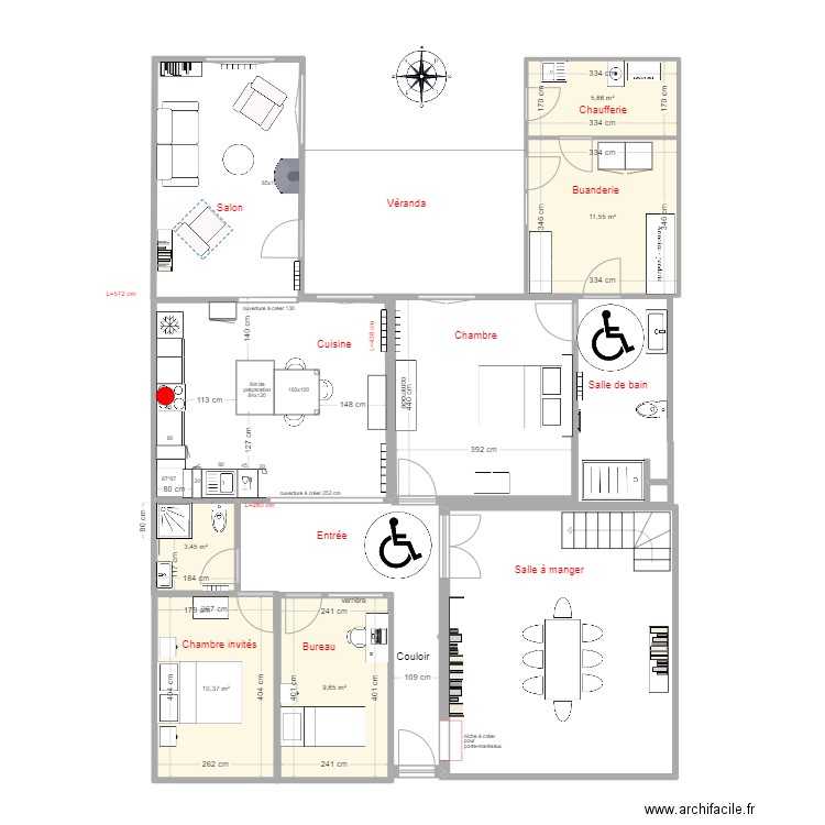 Plan projet pour réflexion cuisine 3. Plan de 5 pièces et 41 m2