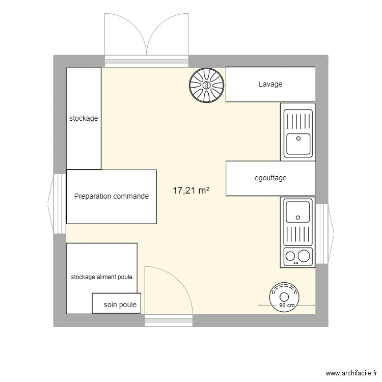 QG_ferme. Plan de 1 pièce et 17 m2