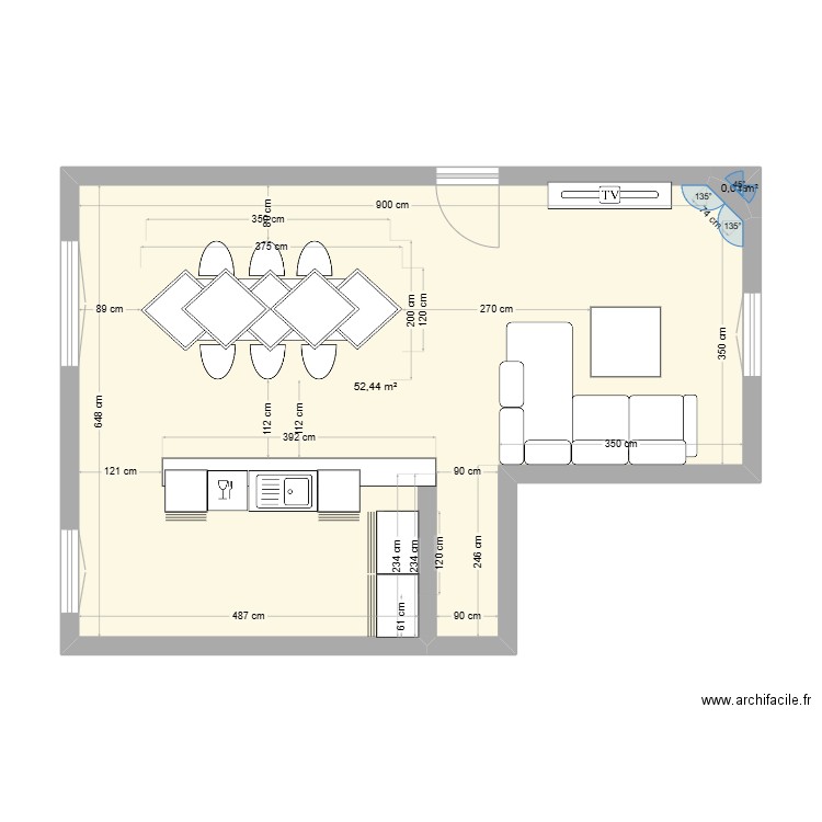 Essai 1. Plan de 2 pièces et 52 m2