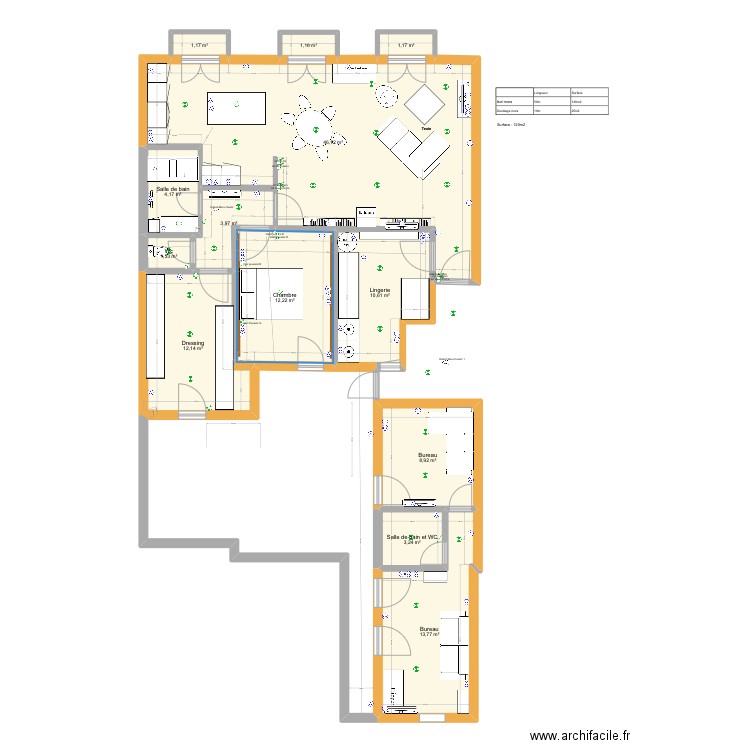 Tamarissiere Aménagement. Plan de 13 pièces et 120 m2