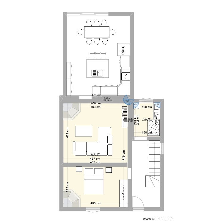 1er plan Extension. Plan de 4 pièces et 38 m2