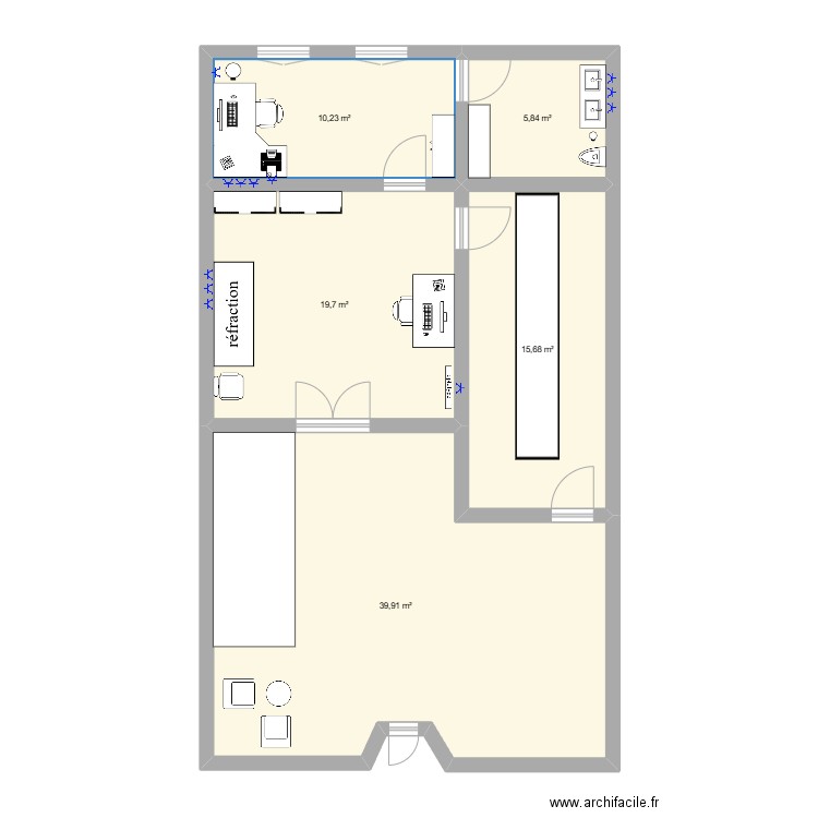 boutique. Plan de 5 pièces et 91 m2