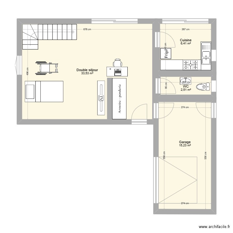 ETAGE maison à aménager handicap suite AVC. Plan de 4 pièces et 58 m2