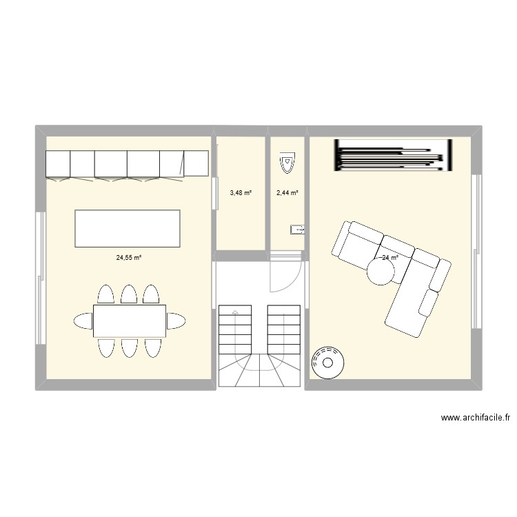 cuisine. Plan de 4 pièces et 54 m2