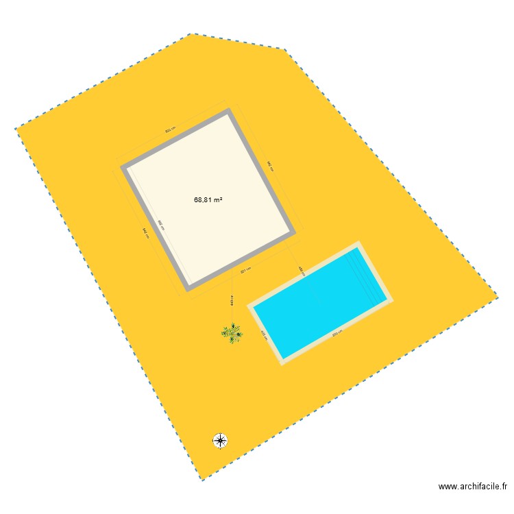 plan maison piscine. Plan de 1 pièce et 69 m2