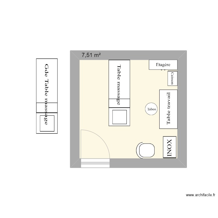 Salle petite. Plan de 1 pièce et 8 m2